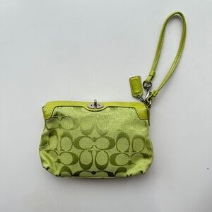RARE Coach Lime Green Turnlock Wristlet Pouch Clutch